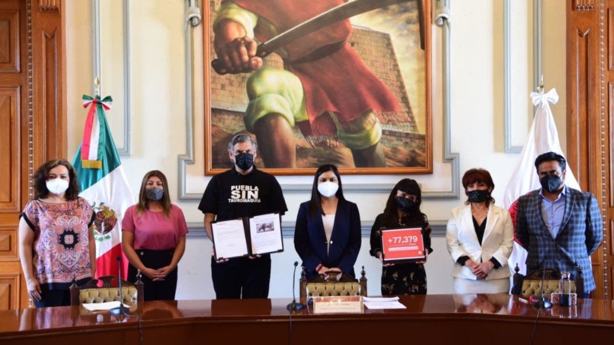 Organización entrega a Ayuntamiento de Puebla más de 77 mil firmas contra corridas de toros