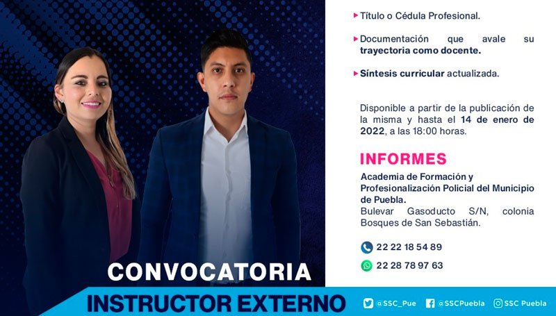 Emite SSC de Puebla capital convocatoria para selección de instructores externos