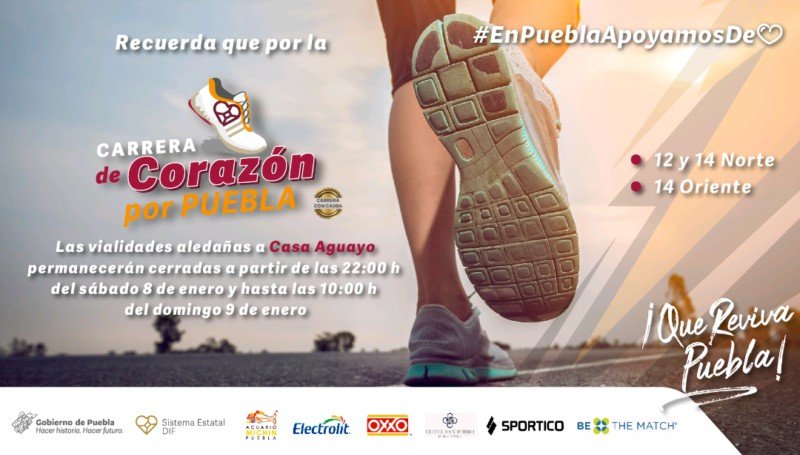 Cierres viales este domingo por la carrera » De Corazón por Puebla»