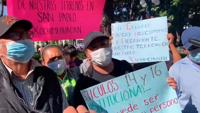 Habitantes de Xochimehuacan exigen la liberación de sus predios, tras explosión de octubre