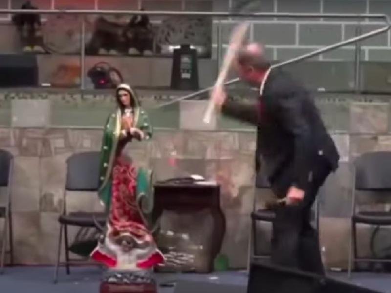 Pastor rompe imagen de la Virgen de Guadalupe