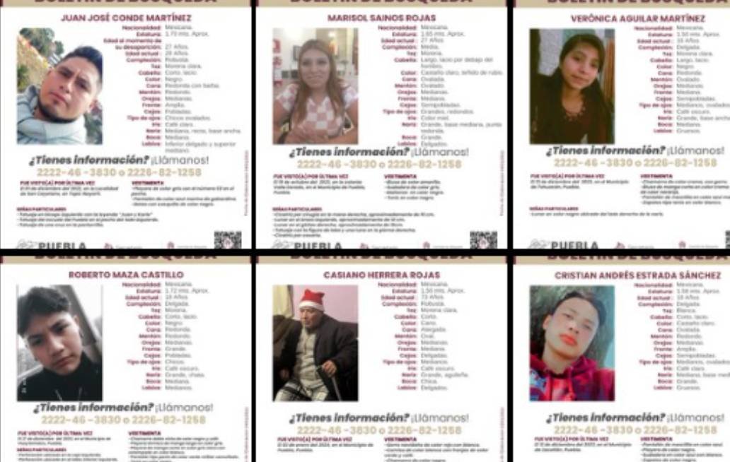 6 personas desaparecidas en Puebla en lo que va del año