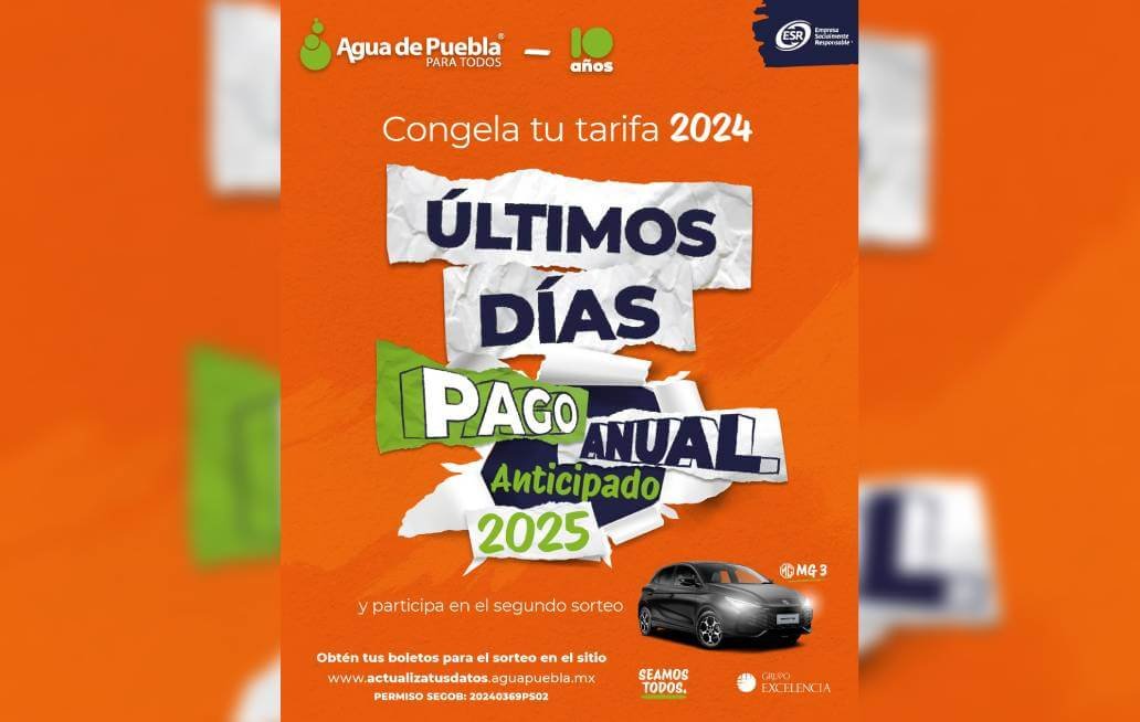 Concluye el 31 de enero el Pago Anual Anticipado de Agua de Puebla