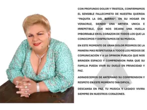 Paquita la del Barrio muere a los 77 años