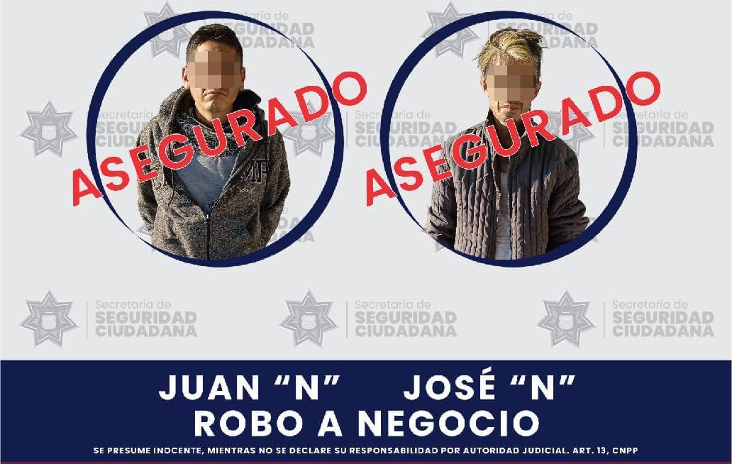 Resultado del despliegue territorial, SSC asegura a dos sujetos por robo a tiendas de conveniencia