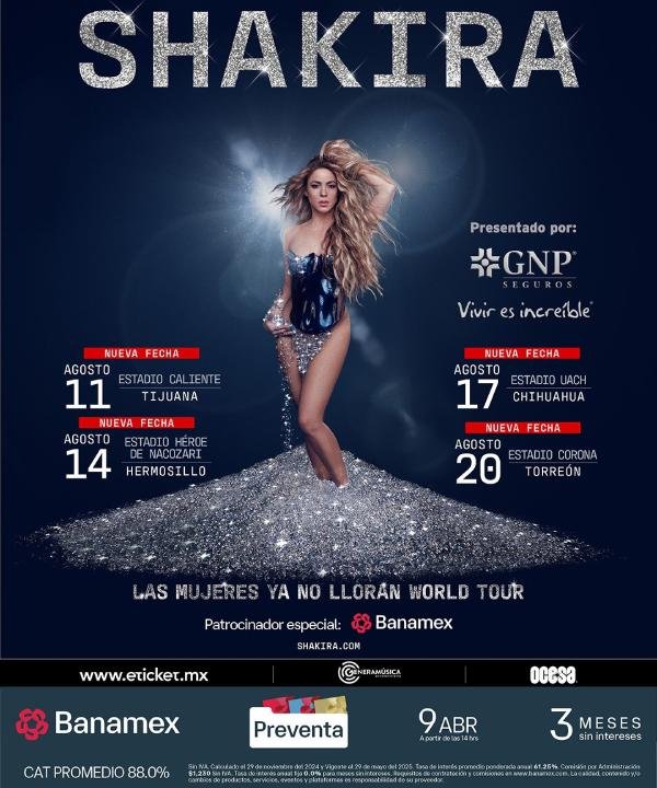 Shakira agrega nuevas fechas en la república mexicana