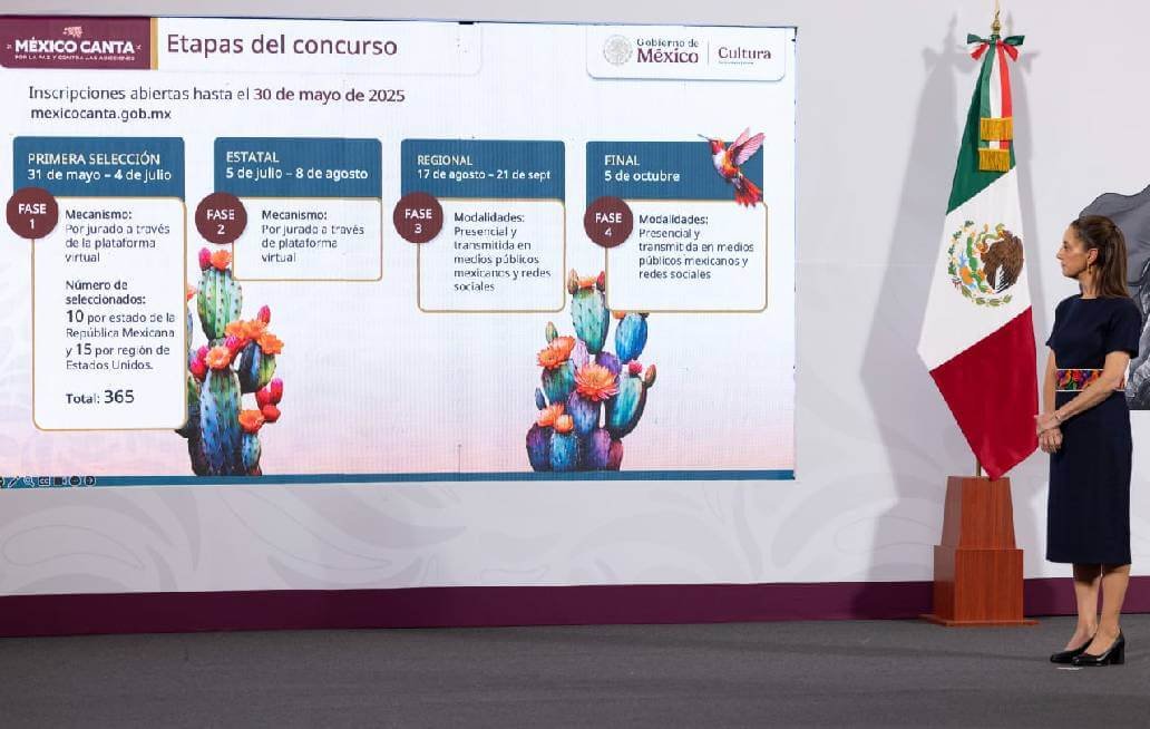 Anuncia Sheinbaum inscripciones para el concurso binacional México canta por la paz y contra las adicciones