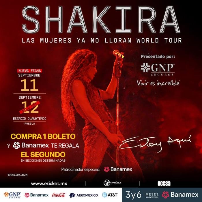 Shakira en Puebla: boletos al 2x1 en zonas seleccionadas