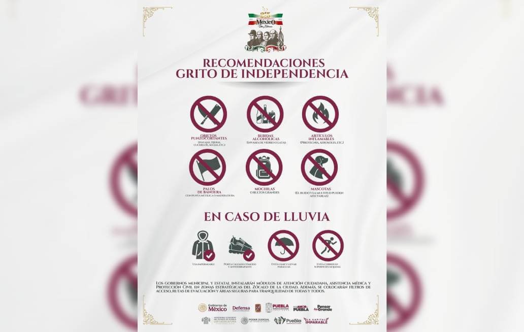 Exhorta Gobierno de la Ciudad de Puebla a disfrutar con seguridad el Grito de Independencia