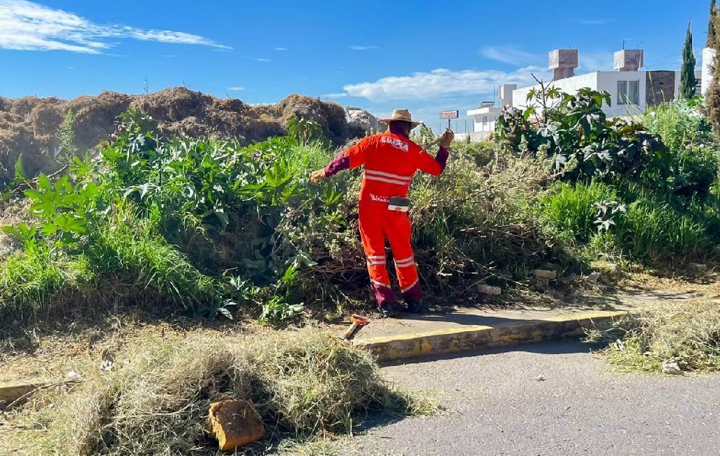 OOSL refuerza limpieza con jornada integral de chapeo y barrido en colonia Santa Margarita