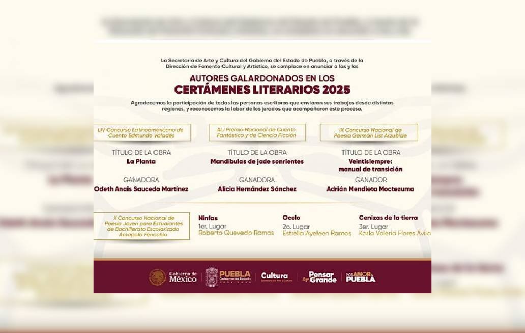 Anuncian a ganadores de Certámenes de Cuento y Poesía 2025