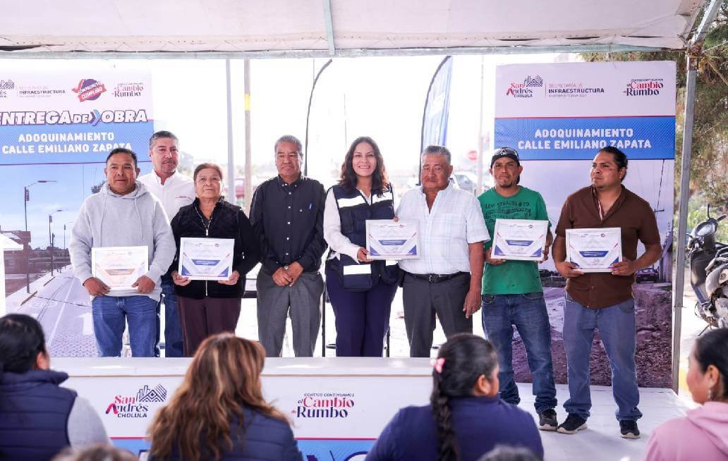 Transforma presidenta municipal de San Andrés Cholula calle Emiliano Zapata en vialidad segura y funcional
