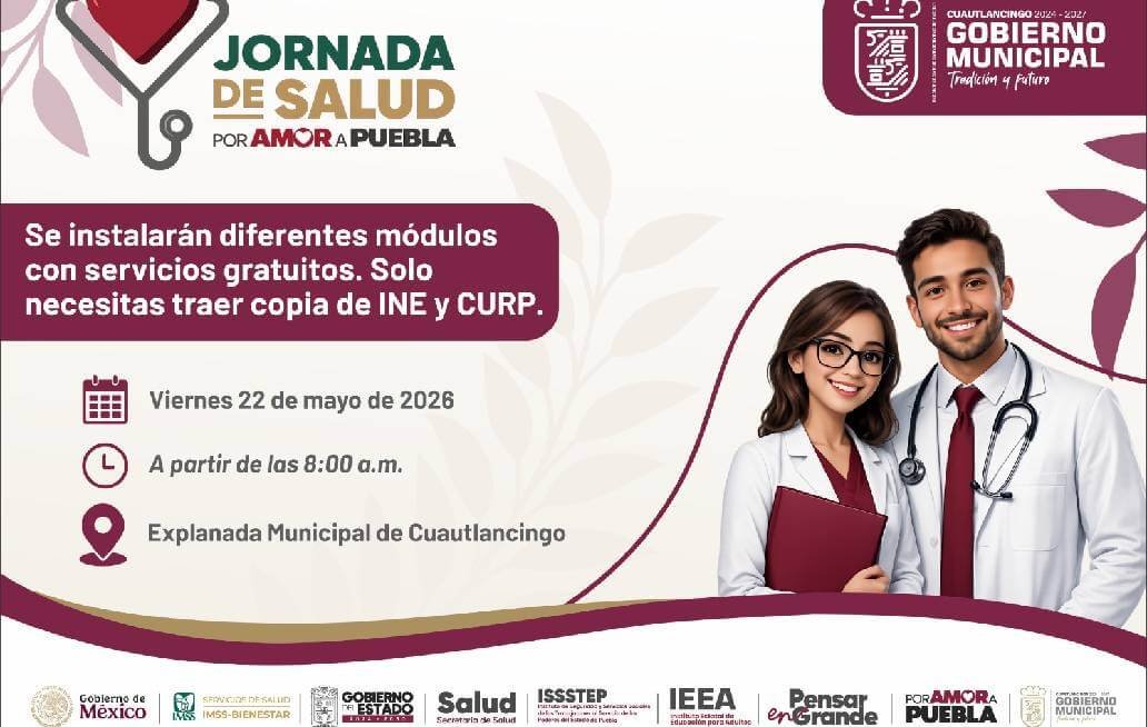 Cuautlancingo será sede de la Mega Jornada de Salud “Por Amor a Puebla” Cuautlancingo será sede de la Mega Jornada de Salud Por Amor