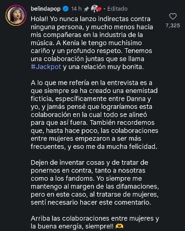 Belinda rompe el silencio sobre su relación con Kenia Os