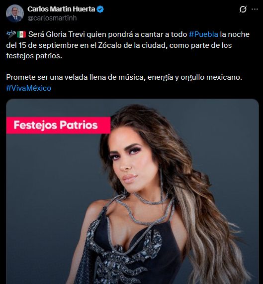 Gloria Trevi se presentará en Puebla el 15 de septiembre