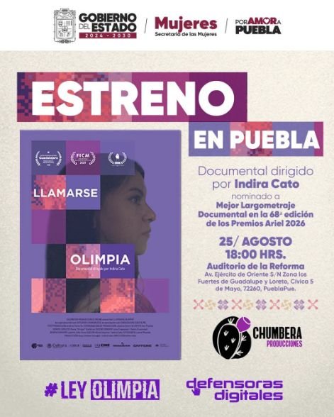 Llamarse Olimpia, el documental tendrá función gratuita en Puebla