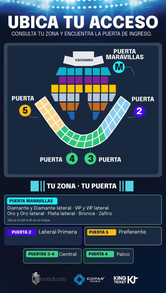 zona, puerta y acceso para Julión Álvarez en Puebla