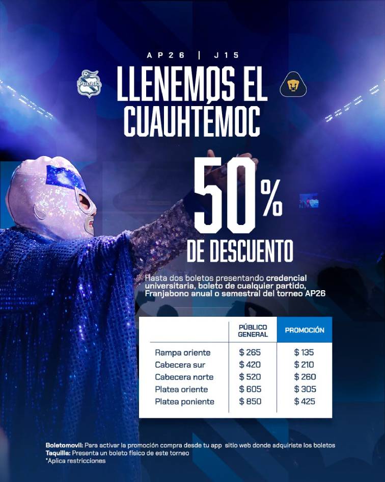 puebla vs pumas boletos 2x1