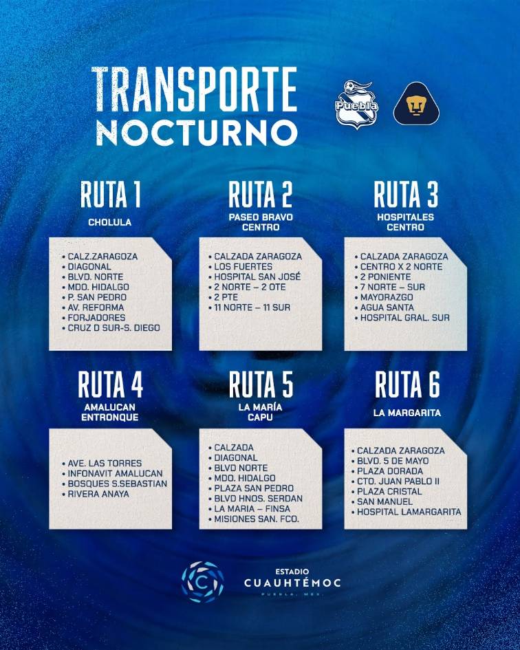 puebla vs pumas transporte nocturno